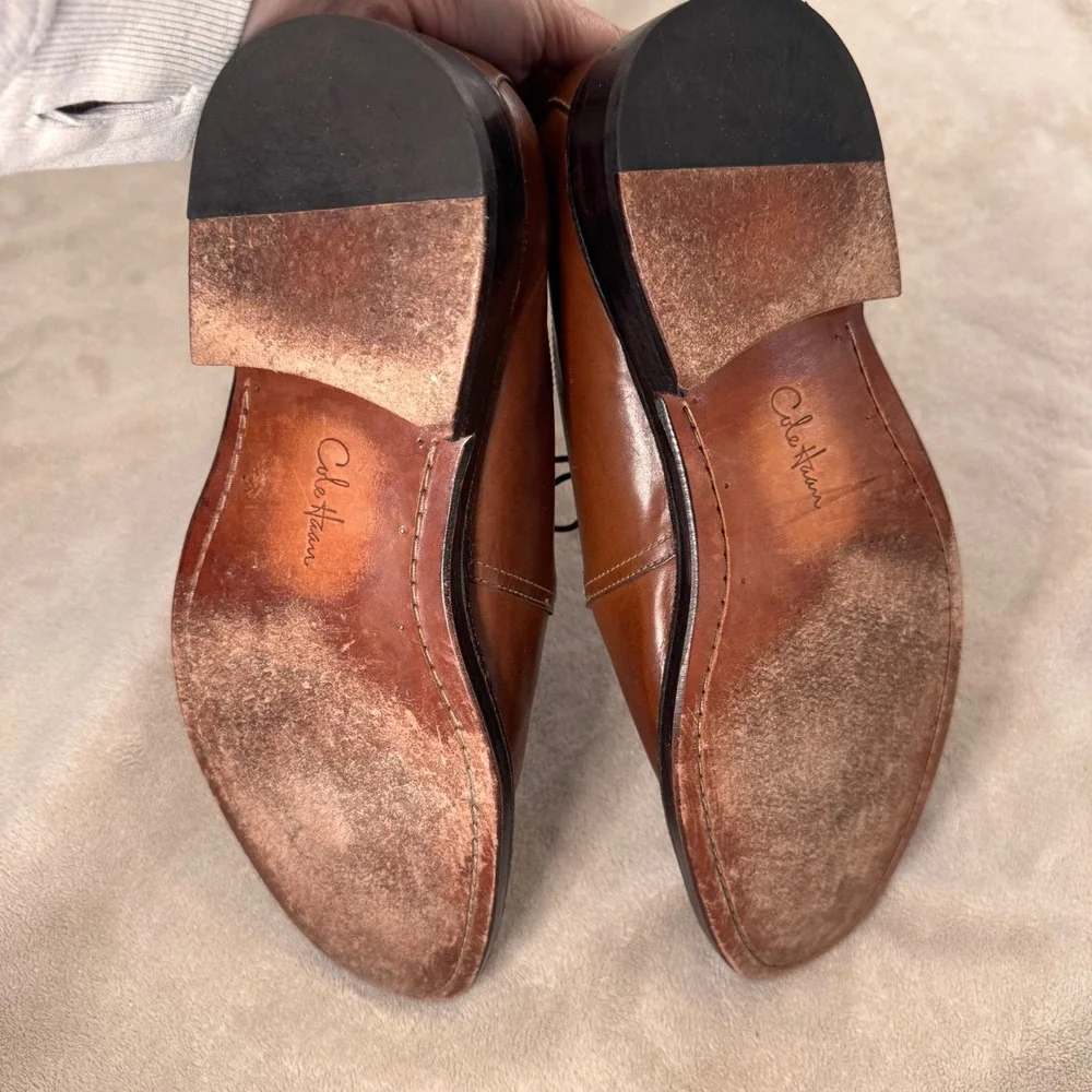 Cole Haan Leather Derby Oxford Shoes‎ Brown Quiet Luxury Preppy Classic Sz 13